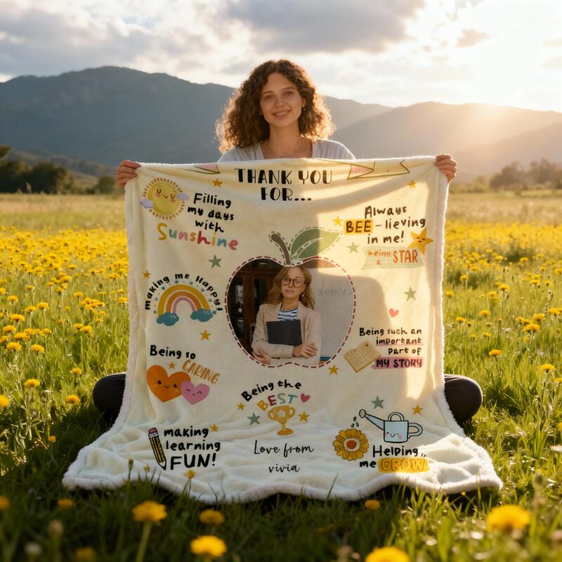 Personalized Picture Blanket with Sun Pattern Cute Gift for Teacher