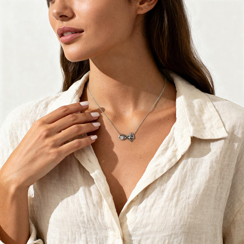 Jeulia Infinity Couple Cat Necklace with Heart Stone