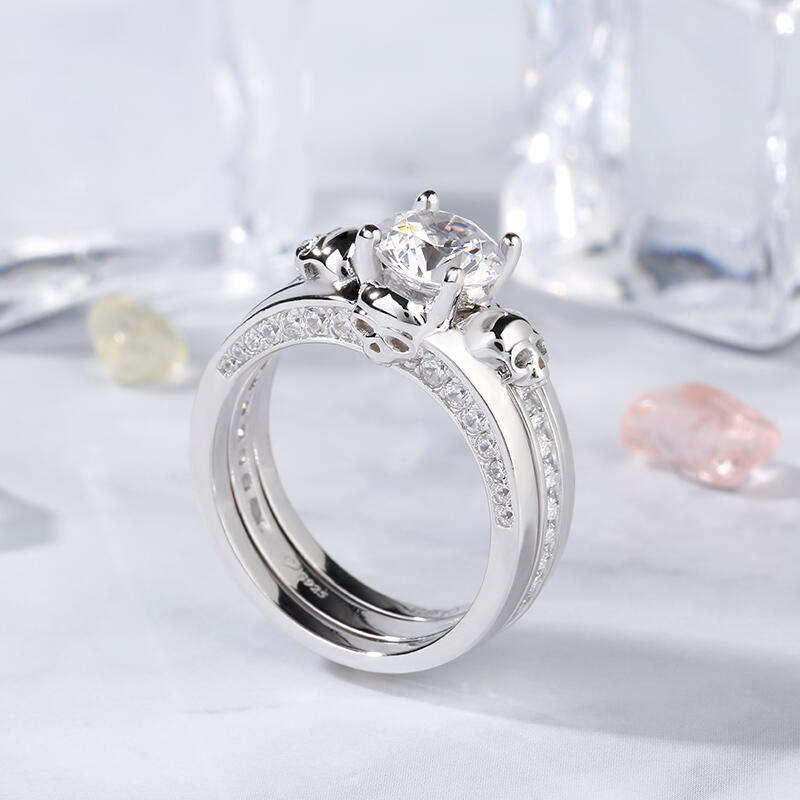 Jeulia Interchangeable Round Cut Sterling Silver Skull Ring