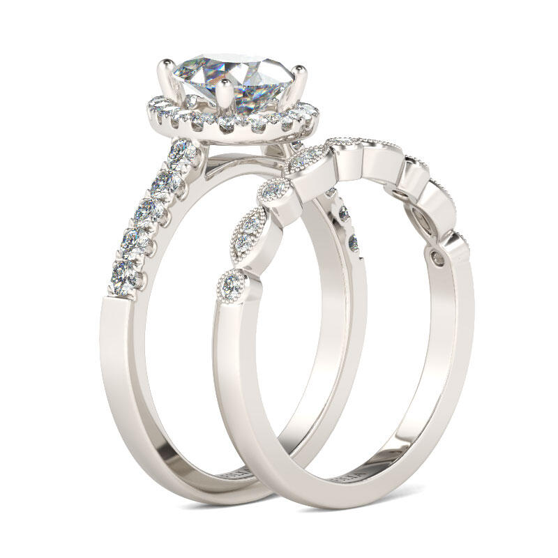 جوليا طقم خواتم هالة بقطع كمثرى من الفضة الإسترليني على شكل مسنن