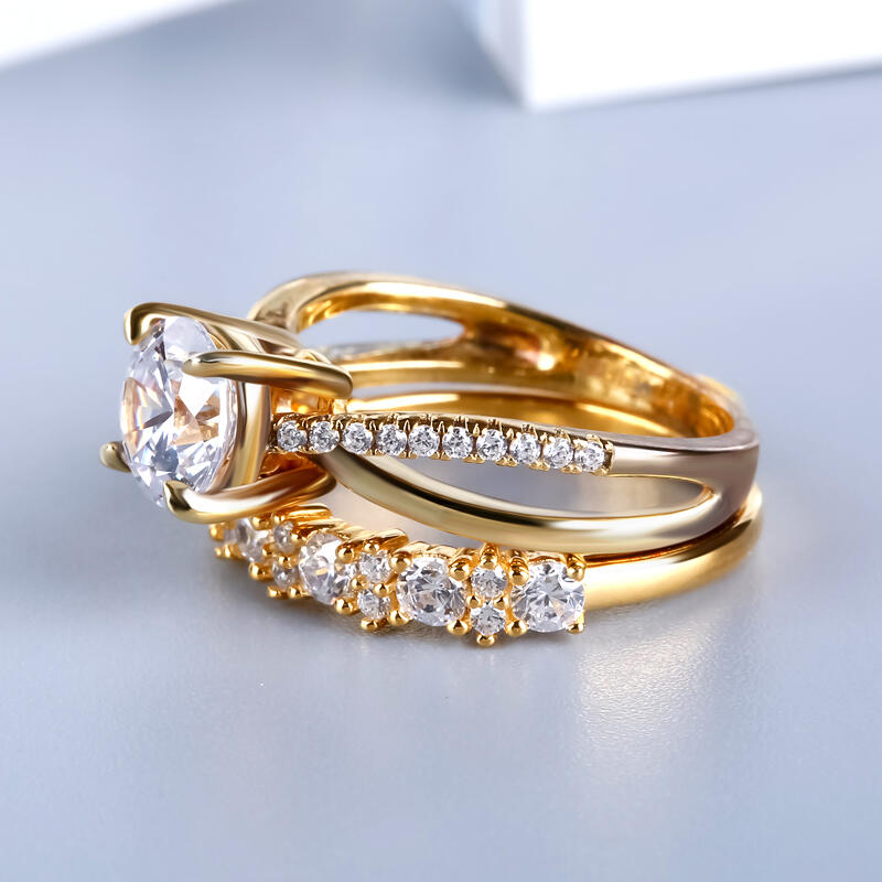 Jeulia Ensemble de Bagues en Argent Sterling Ton Or Coupe Ronde