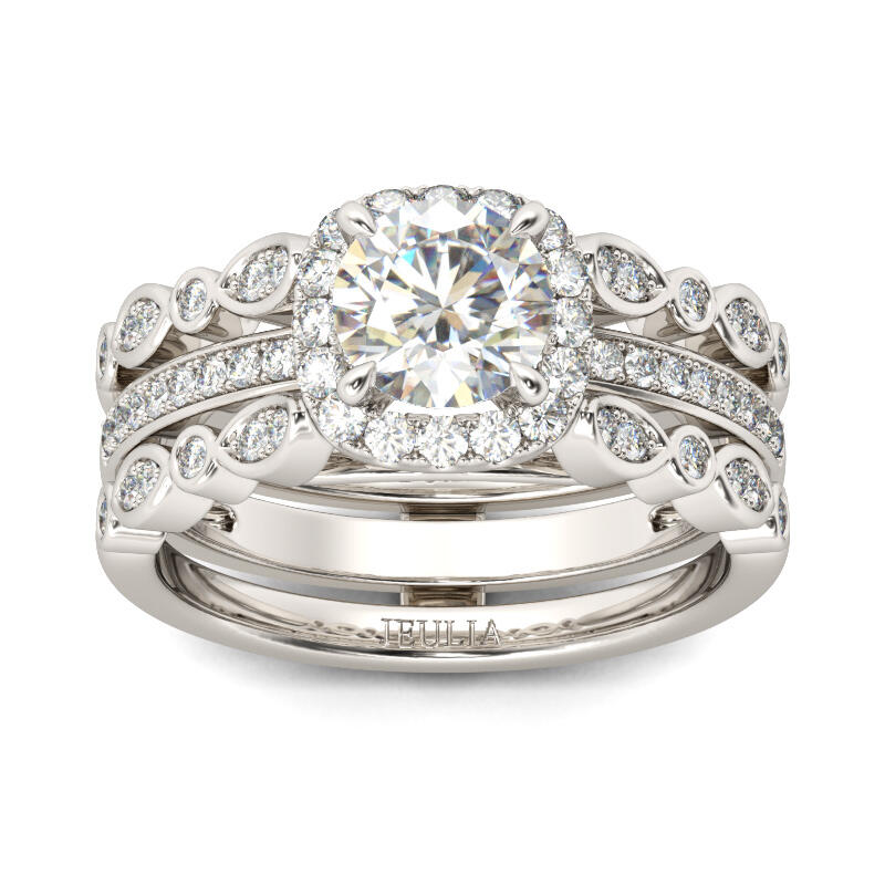 Jeulia Interchangeable Halo Round Cut Sterling Silver Ring Set