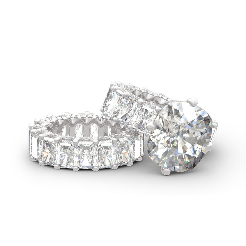 Jeulia Cushion Cut Three Sided Pave Sterling Silver Eternity Ring Set