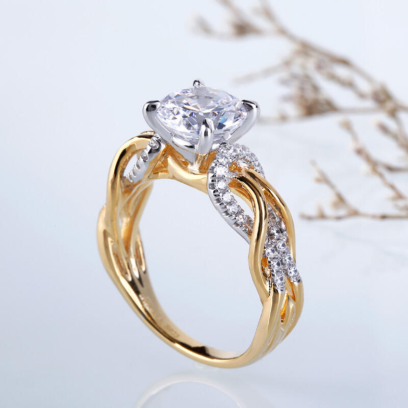 Jeulia Intertwined Two Tone  Round Cut Sterling Silver Ring