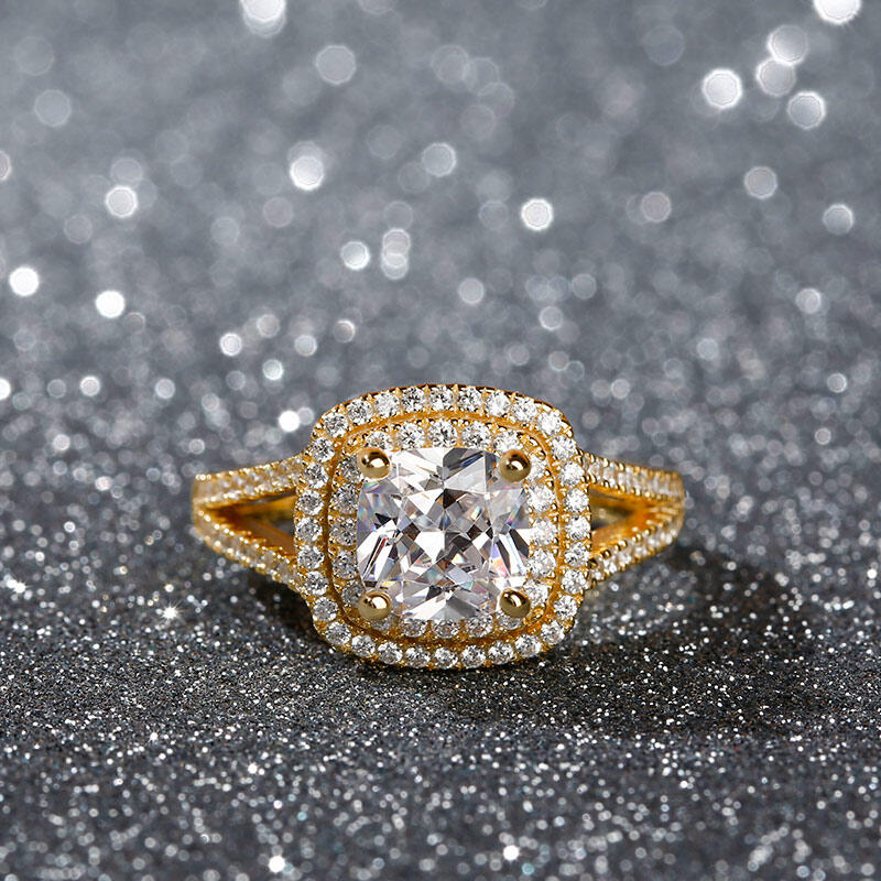 Jeulia Halo Anillo De Compromiso De Corte De Cojín De Plata Esterlina