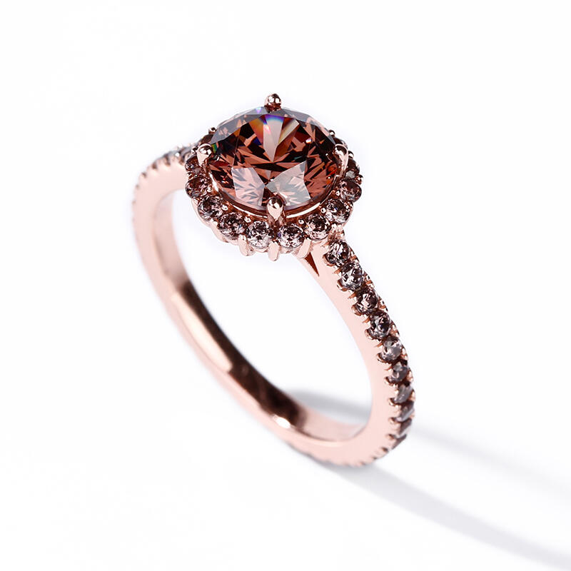 Jeulia Brown Halo Corte Redondo Halo Prata Esterlina Anel