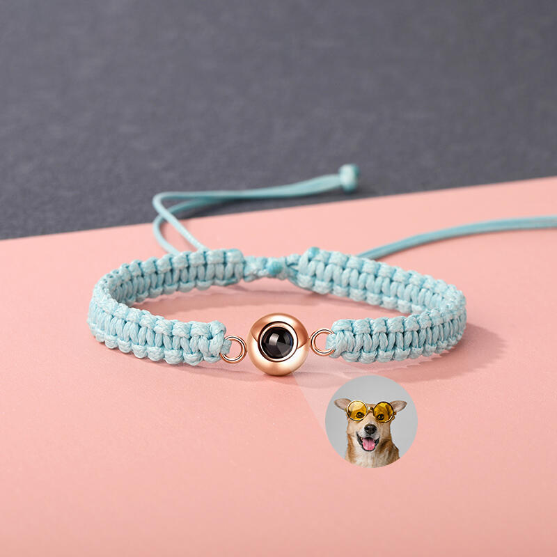 プロジェクション ペット 犬 猫 写真 写真入れ 組紐 ブレスレット チタンスチール