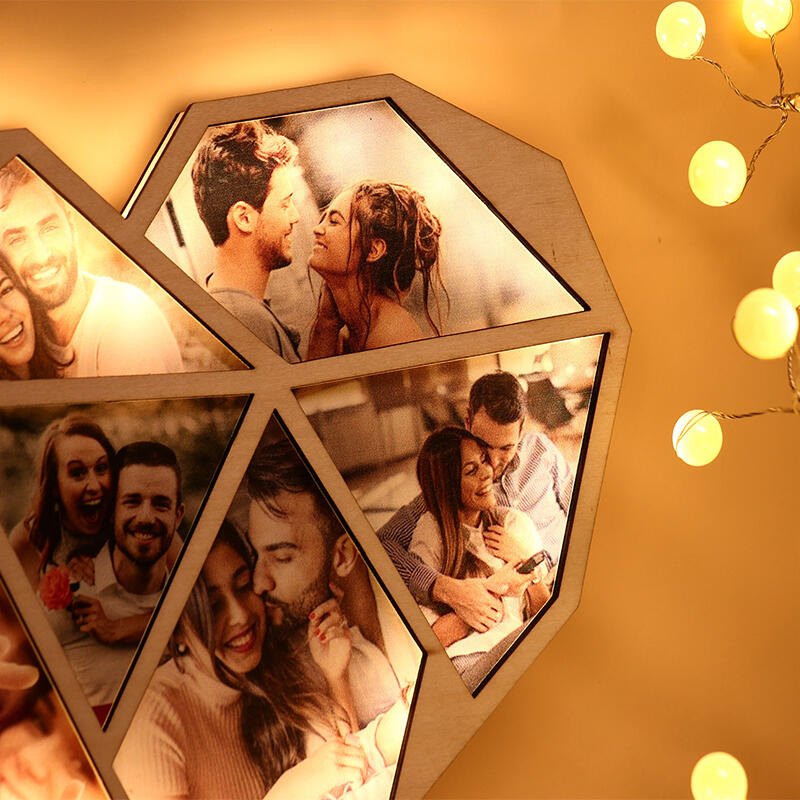 Custom Photo Wooden Lamp Personalized Heart Led Night Light Home Decoration Gift