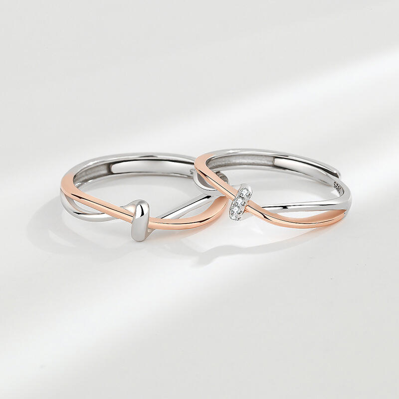 Jeulia Two Tone Knot Design Sterling Silver Adjustable Couple Rings