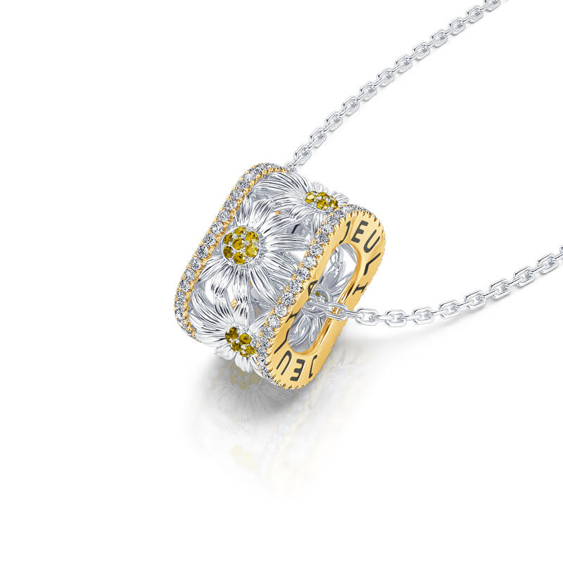 Jeulia Collar de dos tonos camomila flor de plata de ley