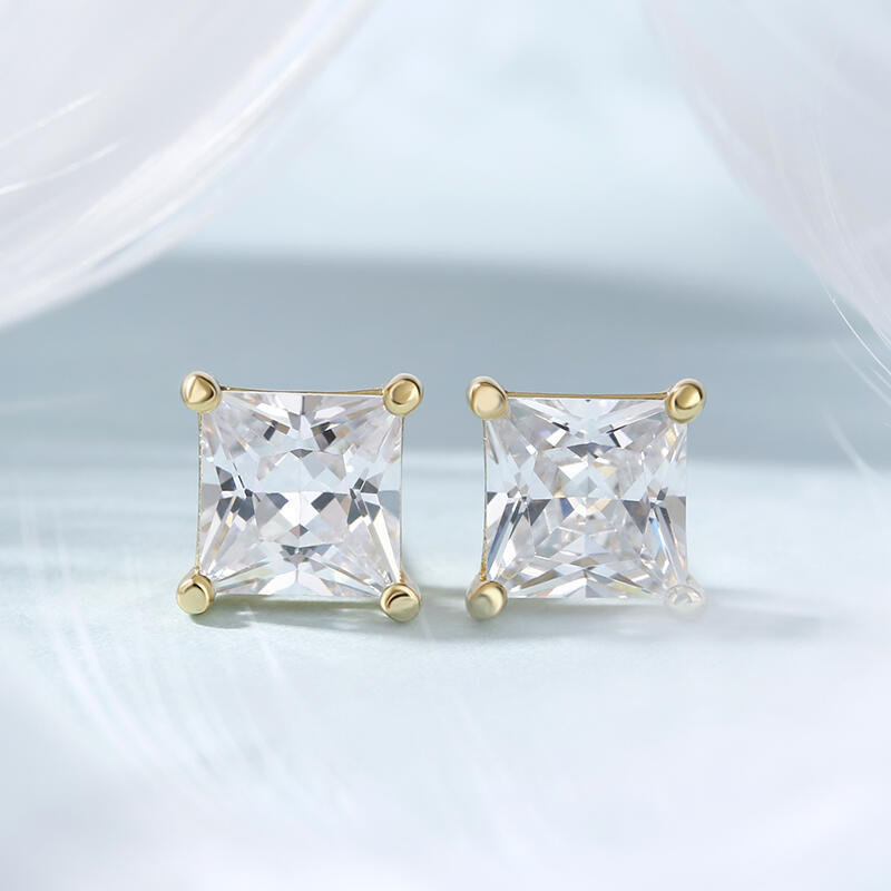 Jeulia Classic Princess Cut Sterling Silver Stud Earrings