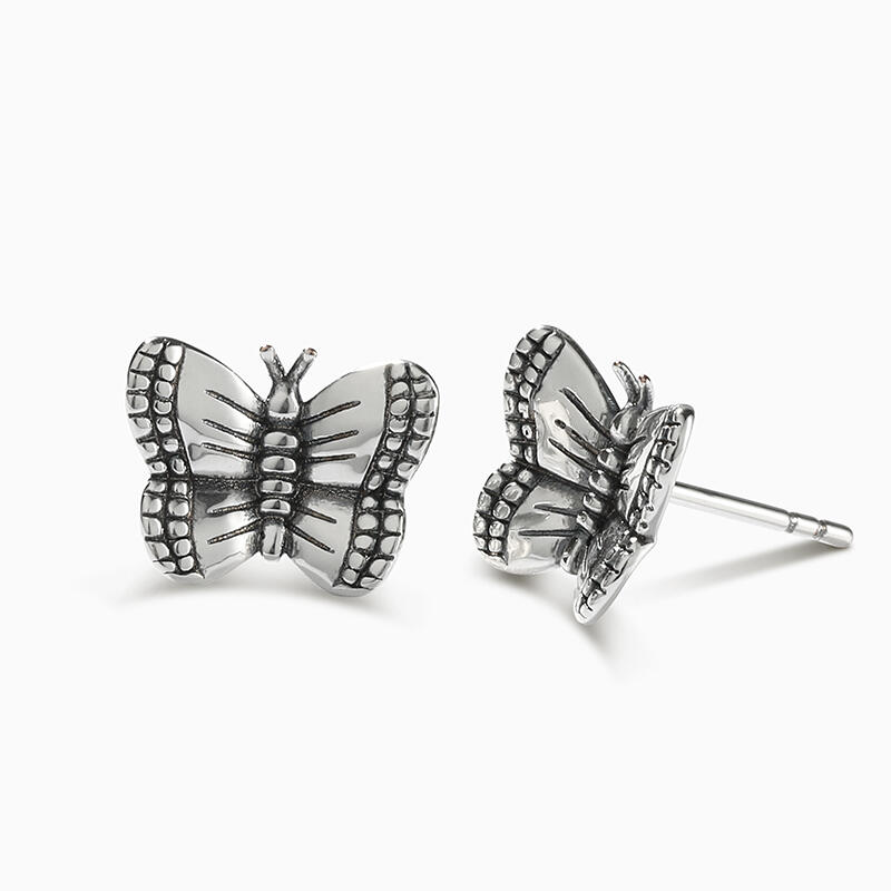 Jeulia Pendientes de botón de adorable mariposa de plata de ley