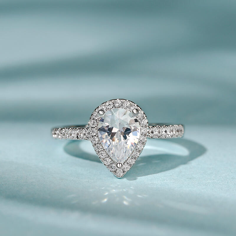Jeulia Anillo  10K/14K/18K oro con halo y corte de pera
