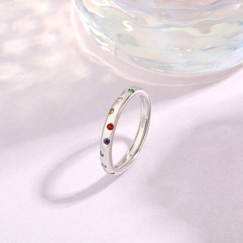 Jeulia Multicolor Round Cut Sterling Silver Adjustable Women's Band