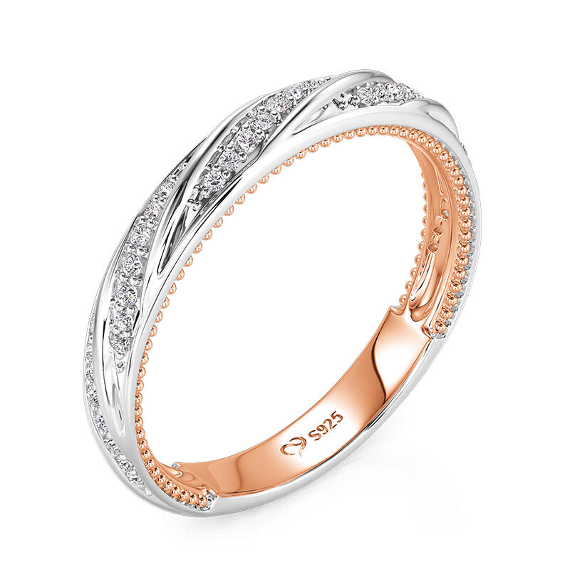 Jeulia Anillo de Boda Bicolor con Borde de Cuentas Trenzadas
