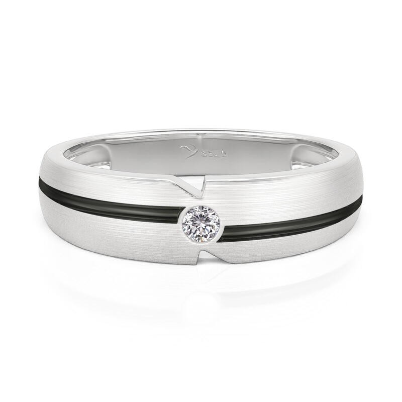 Jeulia Two Tone Brushed Round Solitaire Ring for Men