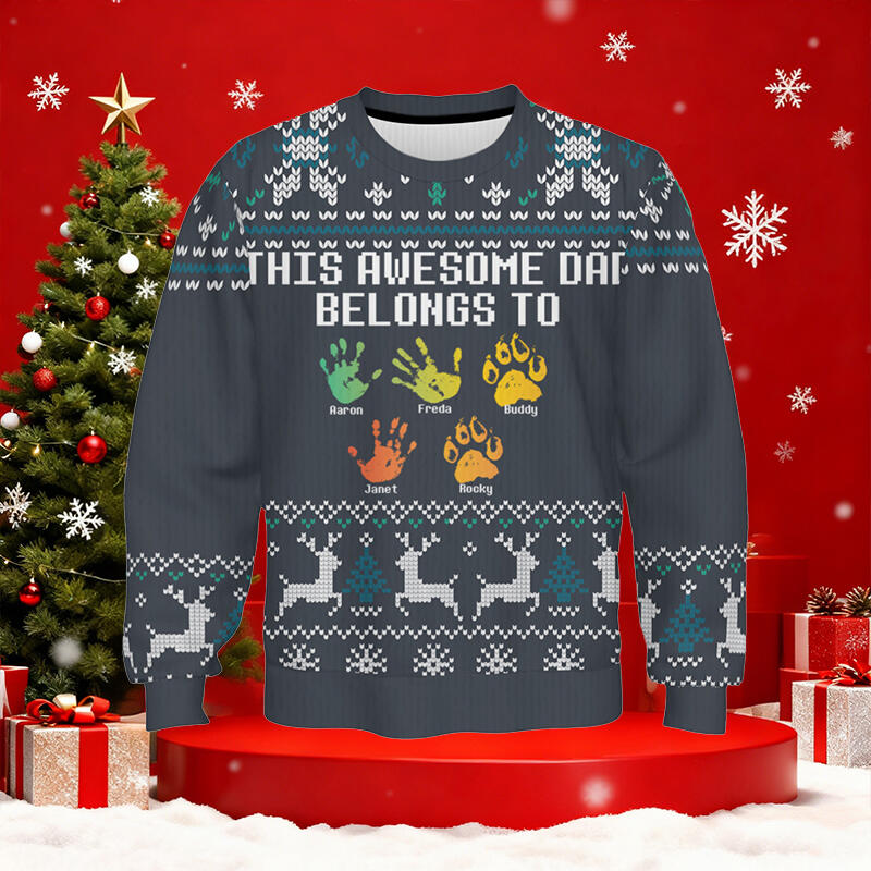 Suéter feo personalizado unisex. Este increíble papá pertenece a. Diseño de nombres personalizados. Regalo de Navidad para el querido papá.
