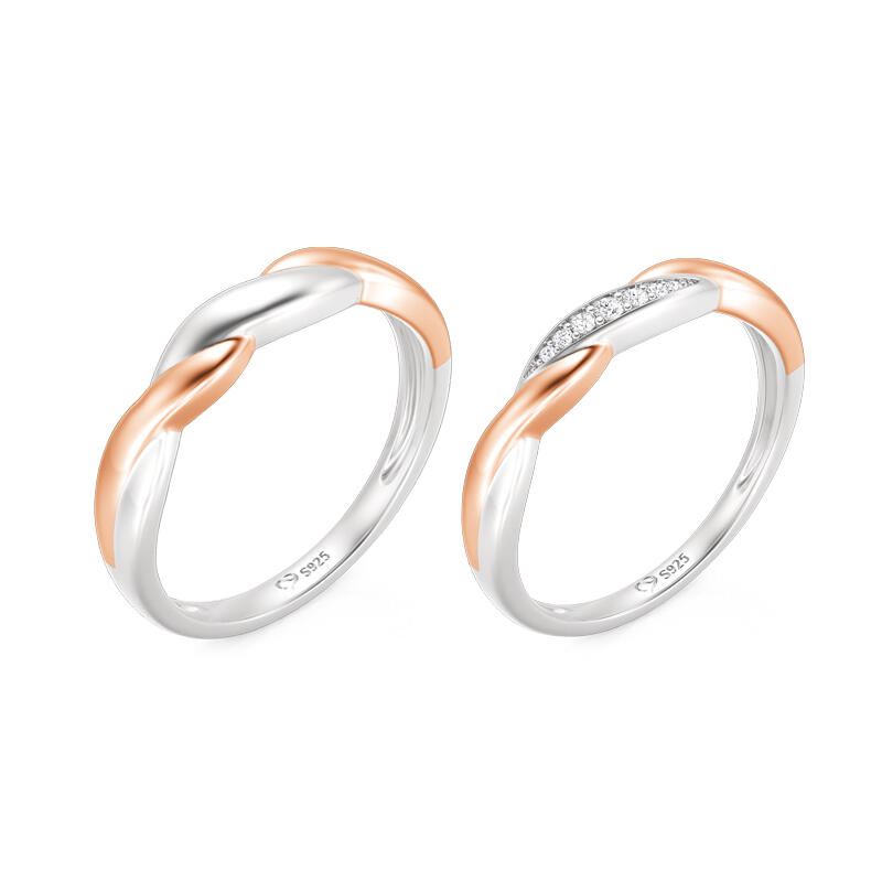 Jeulia Amore Two Tone Twist Couple Rings Set Sterling Silver