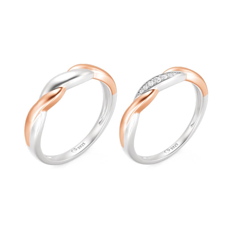 Two Rings Set Silver Jeulia Amore Two Tone Twist Couple Rings Set Sterling Silver - Jeulia ...