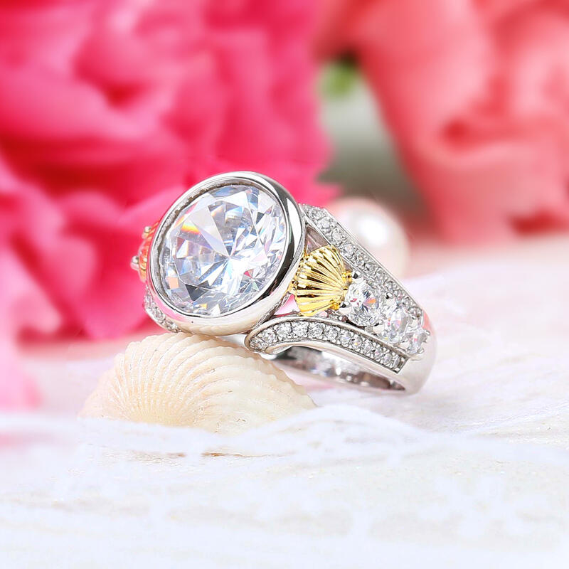 Jeulia Shell Round Cut Sterling Silver Ring