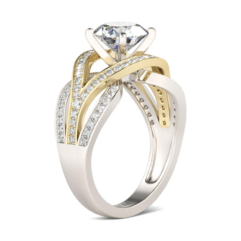 Jeulia Two Tone Round Cut Sterling Silver Ring