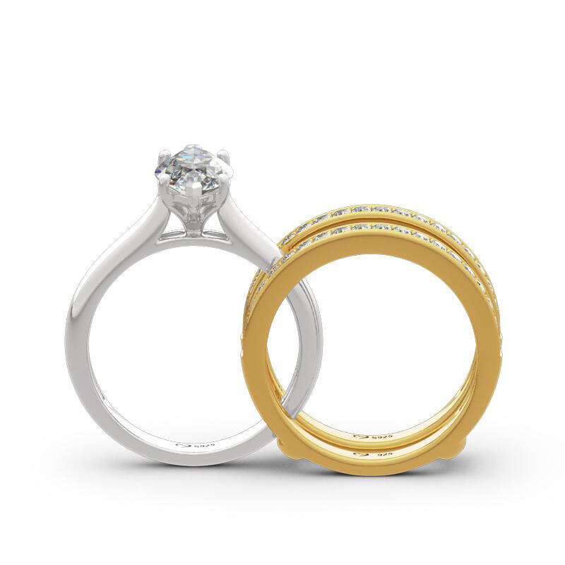 Jeulia Two Tone Marquise Cut Sterling Silver Enhancer Ring Set