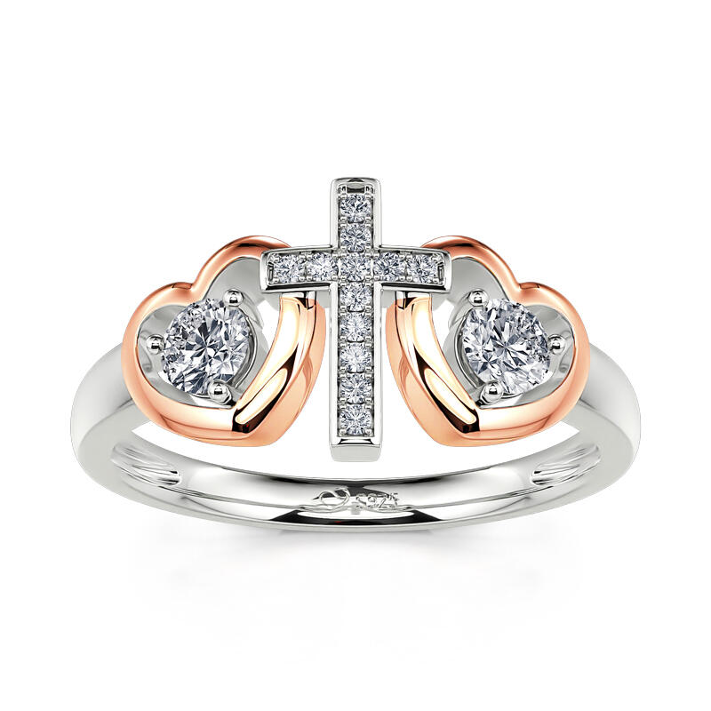 Jeulia Heart & Cross Faith Round Cut Sterling Silver Ring
