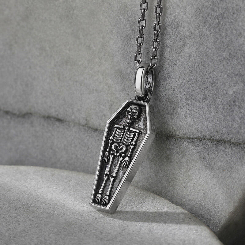 Jeulia "Skeleton in Coffin" Skull Sterling Silver Necklace