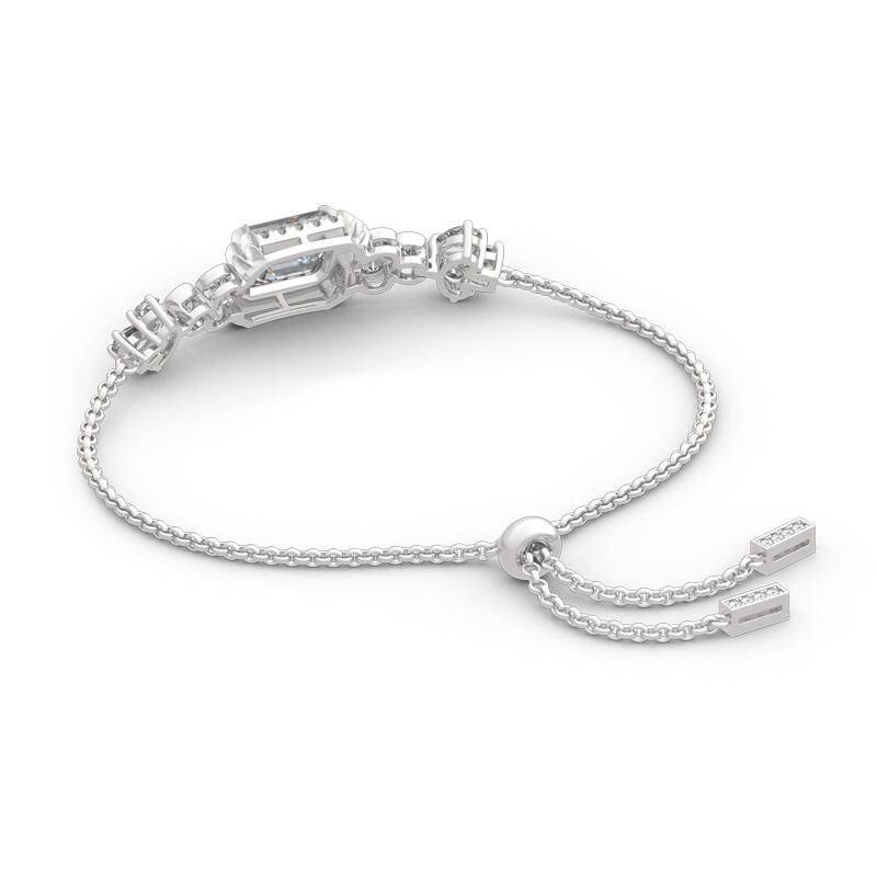 Jeulia Vintage Flower Halo Emerald Cut Sterling Silver Bolo Bracelet