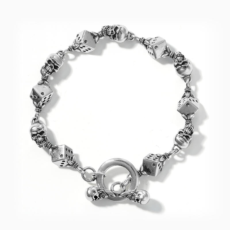 Jeulia Pulsera con juego de dados y calavera de plata de ley