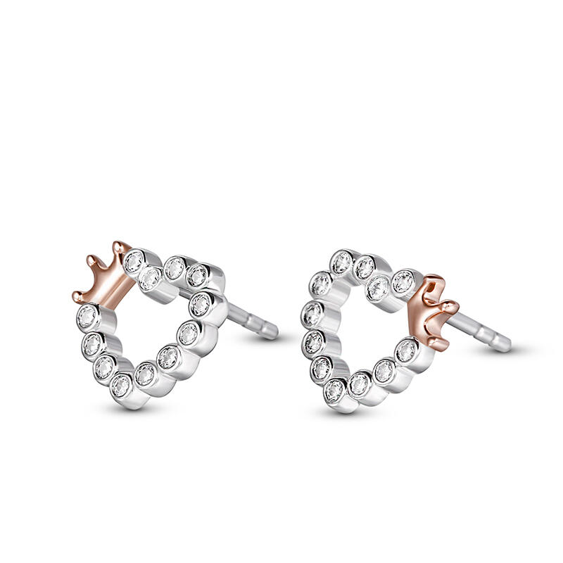 Jeulia Pendientes de niños en forma de corazón con corona de plata de ley