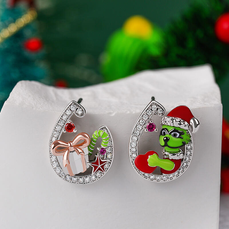 Jeulia "Get Your Gifts" Christmas Monster Inspired Sterling Silver Earrings