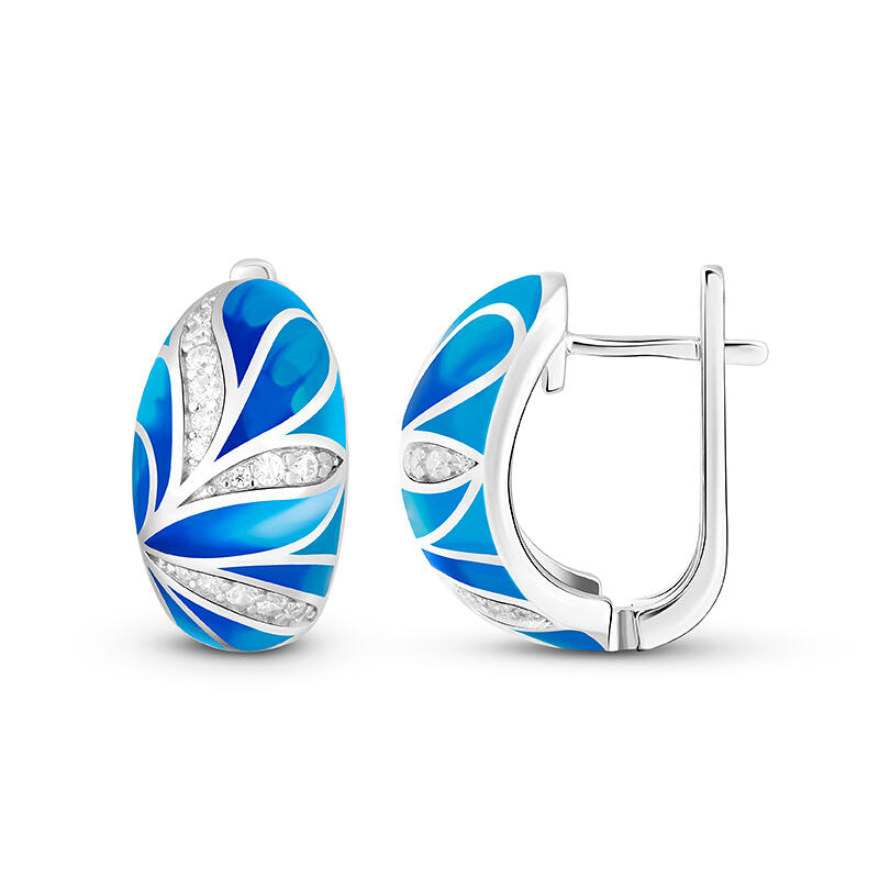Jeulia "Flourishing Leaves" Enamel Sterling Silver Hoop Earrings
