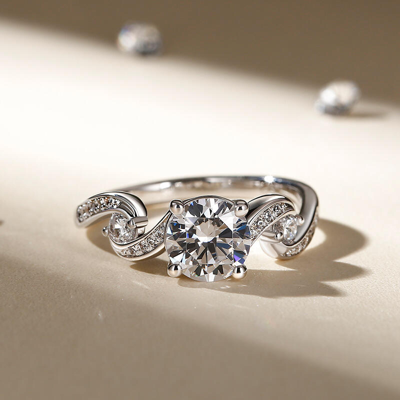 Jeulia Three Stone Round Cut Sterling Silver Ring