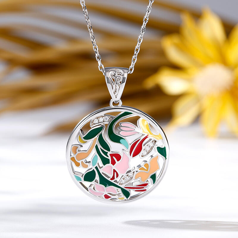 Jeulia "Floral Fantasy" Flower and Leaf Enamel Sterling Silver Jewelry Set