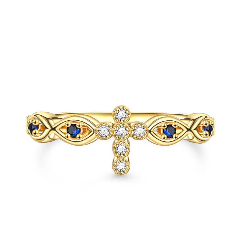 Jeulia Golden Fish & Cross Design Sterling Silver Ring