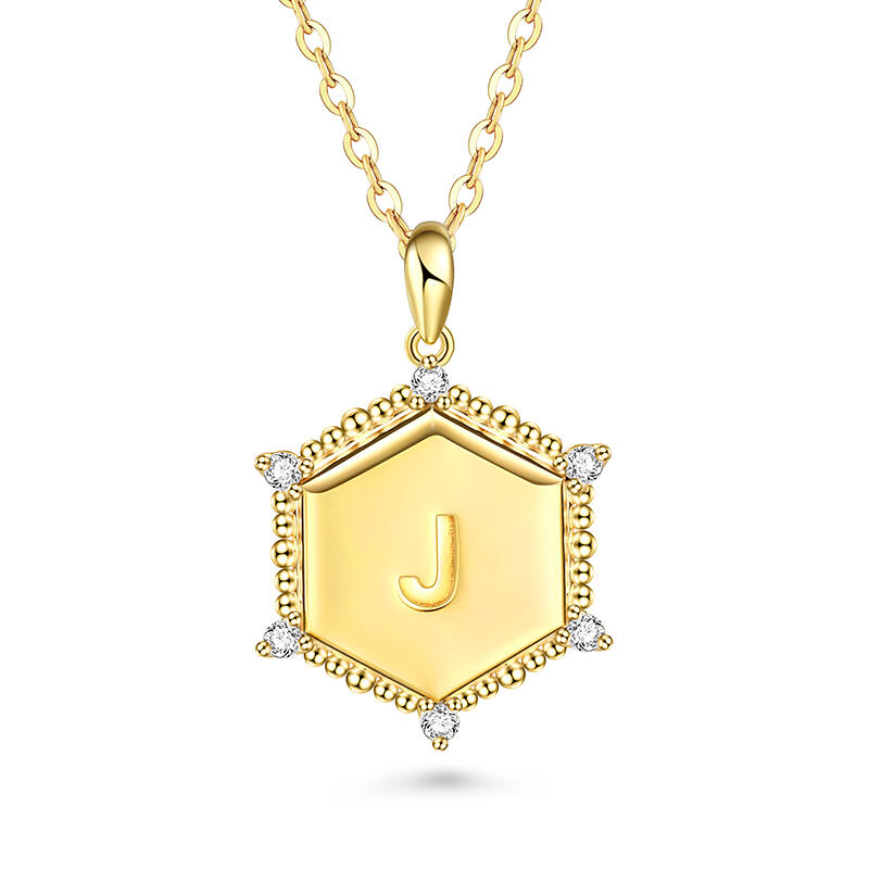 Jeulia Collar Personalizado de Plata de Ley con Placa de Letra de Sol Hexagonal Grabada