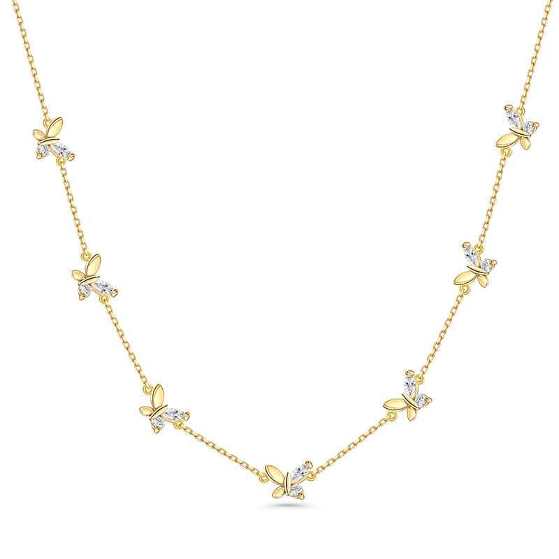 Jeulia Butterfly Sterling Silver Women's Necklace Gold Tone