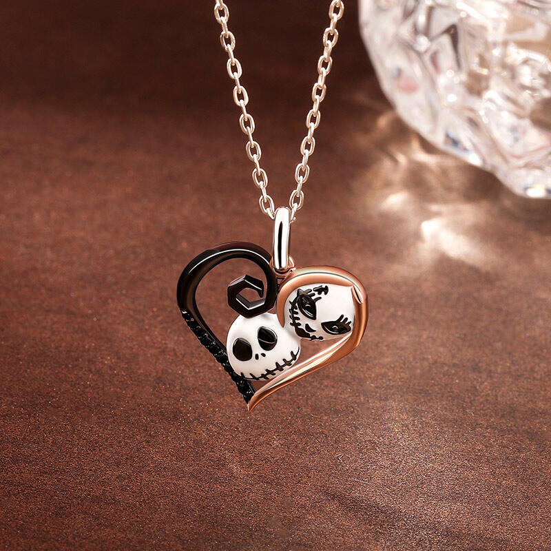 Jeulia Collar de Pareja Calavera Corazón Amor Eterno de Plata de Ley