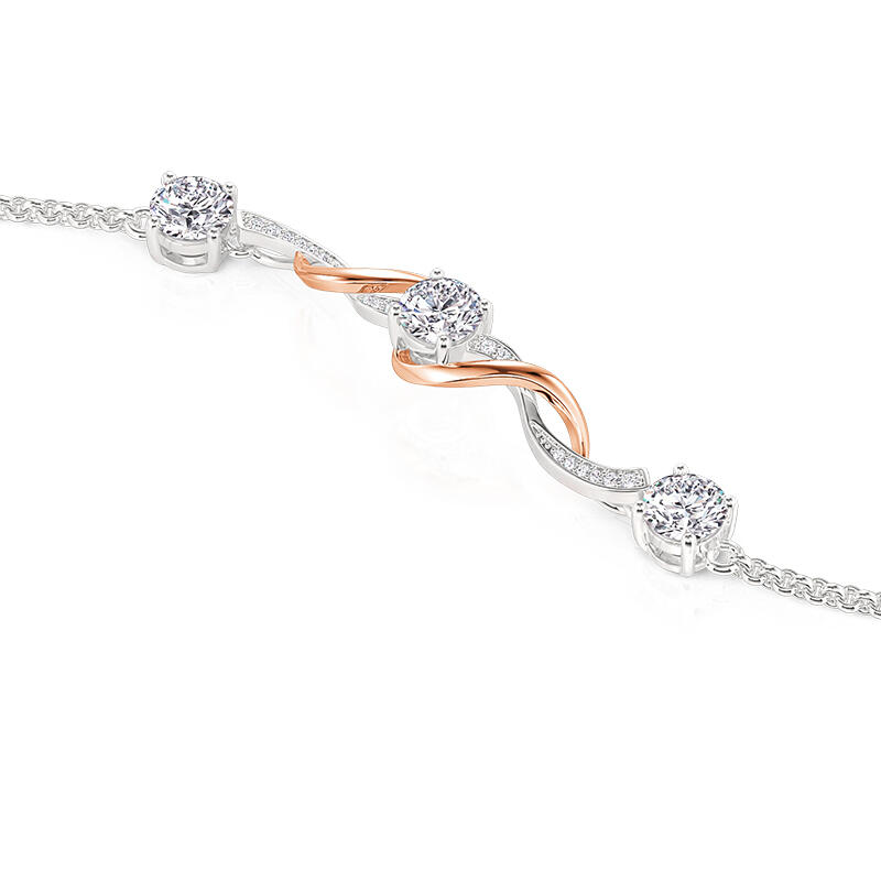 Jeulia Amore Two Tone Three Stone Bracelet