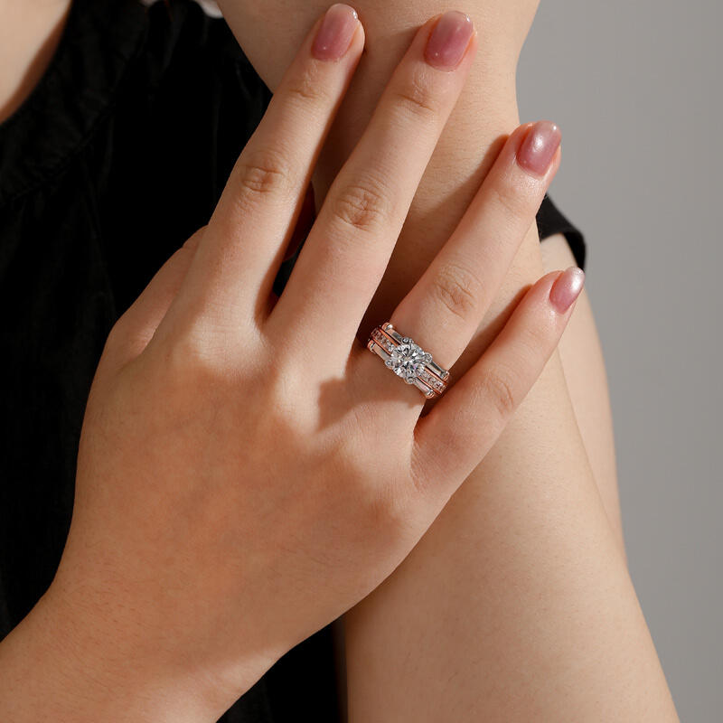 Jeulia Conjunto De Anillos Intercambiables De Nudo De Talla Redonda En Plata De Ley