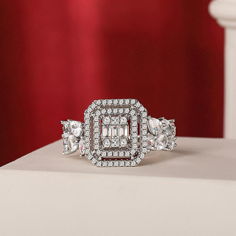 Jeulia Olivetta Double Halo Cluster Engagement Ring