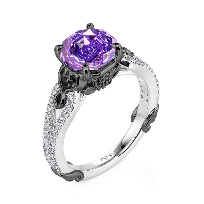 Jeulia Fashion Two Tone Infinity Rose Cut Purple Stone Ring