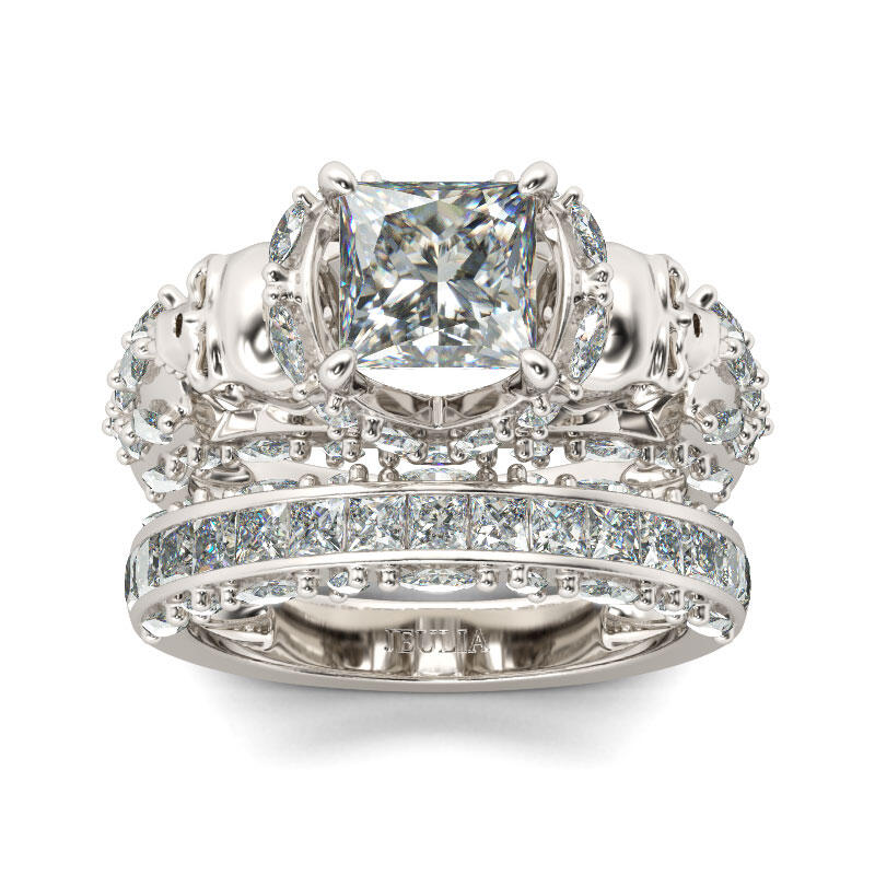 Jeulia プリンセスカット スターリングシルバー ドクロセットリング