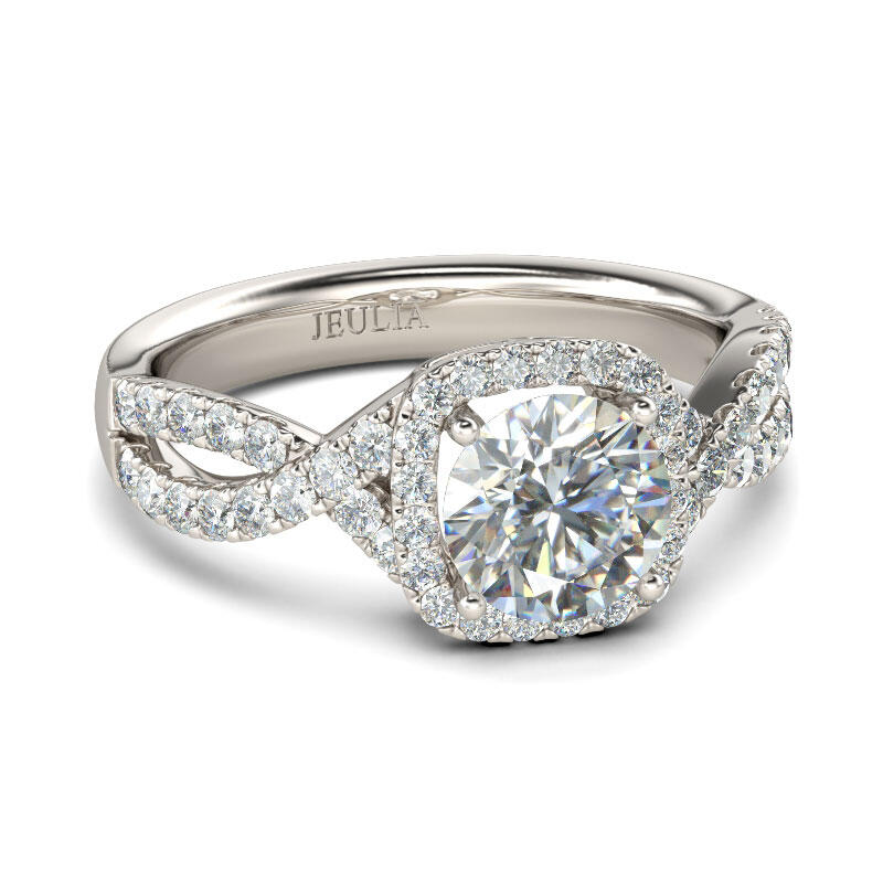 Jeulia Twist Halo Round Cut Sterling Silver Ring