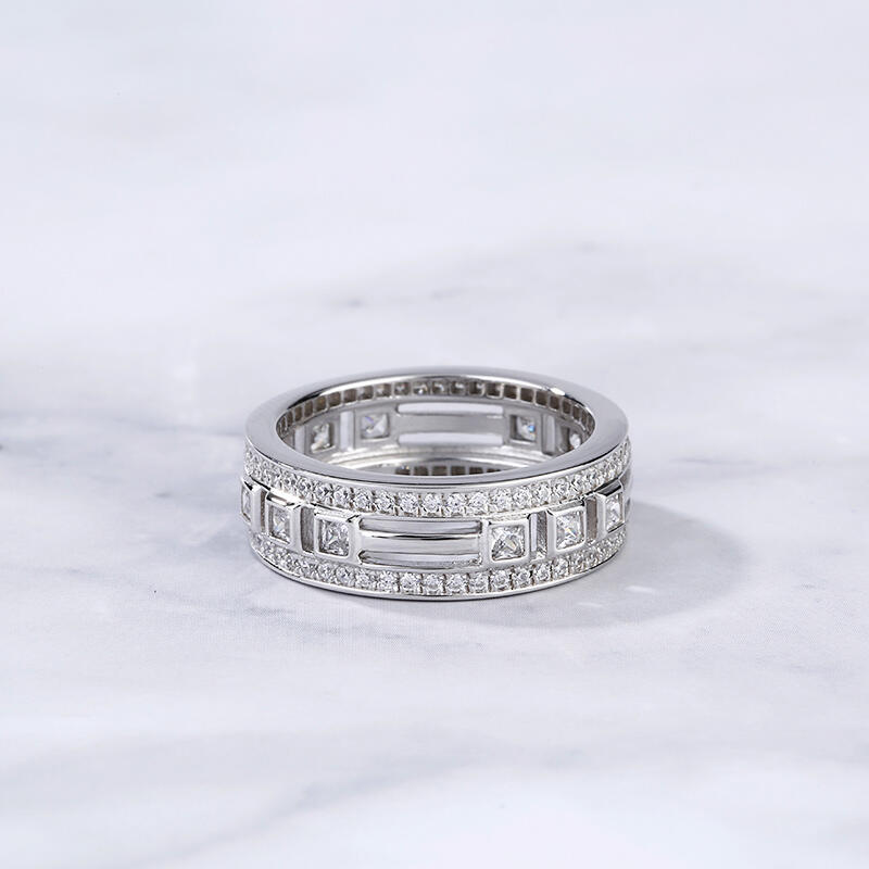 Jeulia Split Shank Princess Cut Sterling Silver Men's Band