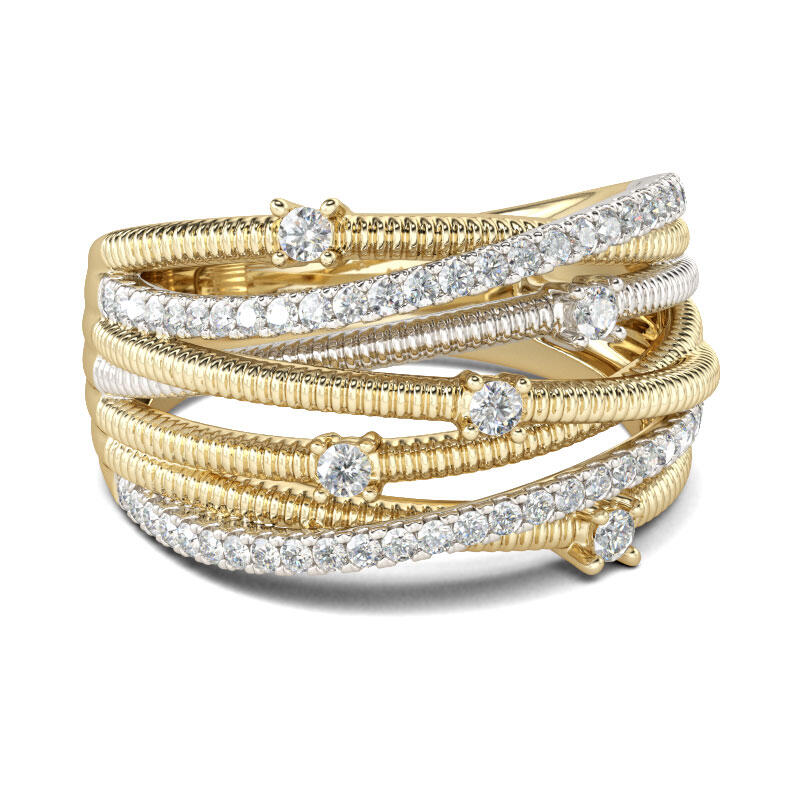 Jeulia Thread Design Two Tone Sterling Silver Women's Band