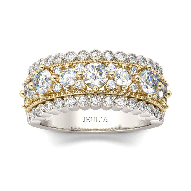 Jeulia Two Tone Round Cut Sterling Silver Women's Band