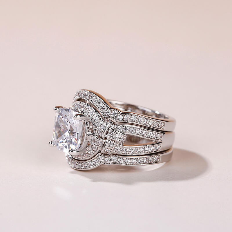 Jeulia 3PC Knot Design Cushion Cut Sterling Silver Ring