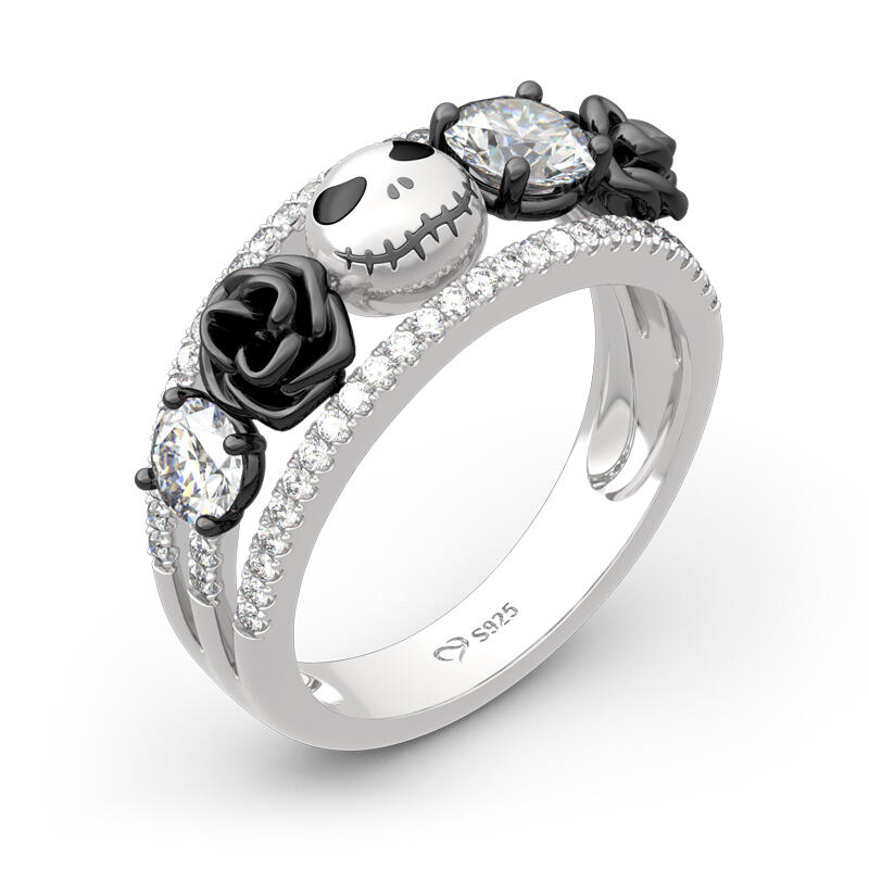 Jeulia Bague Tête de Mort Jack en Argent Sterling Coupe Ronde Design Floral